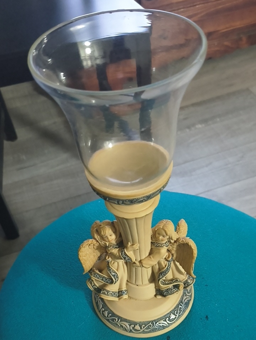 Decorative Angel Pillar Hurricane Candle Holder - Cream